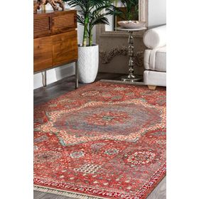 Frenda Home Vintage Desenli Kırmızı 80x200 Pamuk Taban Dekoratif Halı