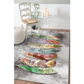 Frenda Home Yaprak Desen Pamuk Taban Baskılı Vizon 140x200 cm Salon Halı