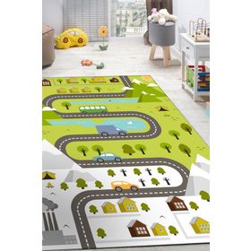 Frenda Home Yol Desenli Yeşil Kaymaz Deri Taban Oyun Yeşil 80x150 cm Salon Halı