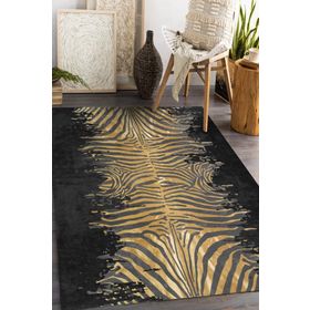 Frenda Home Zebra Desen Kaymaz Deri Taban Siyah 80x300 cm Salon Halı