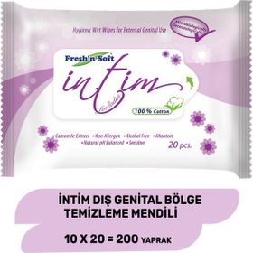 Fresh'n Soft Intim 10 Paket 200 Yaprak Dış Genital Bölge Temizleme Mendili