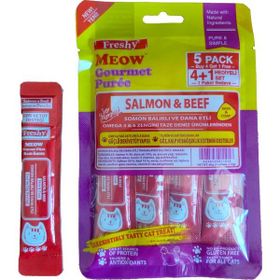 Freshy Meow Gurme Somonlu ve Dana Etli Sıvı 5'li Paket 60 gr Kedi Ödülü
