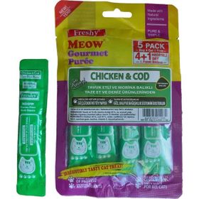 Freshy Meow Gurme Tavuklu ve Morina Balıklı Sıvı 5'li Paket 60 gr Kedi Ödülü