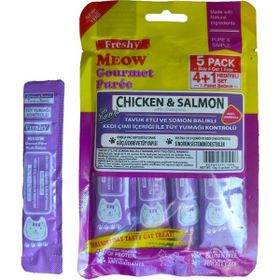 Freshy Meow Gurme Tavuklu ve Somonlu Sıvı 5'li Paket 60 gr Kedi Ödülü