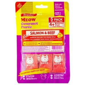 Freshy Meow Somonlu ve Biftekli 4+1 Adet Krema Kedi Ödülü
