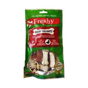 Freshy Ördek Etiyle Kaplanmış Doğal Dana Derisinden Çiğneme Kemiği 105 gr Köpek Ödülü