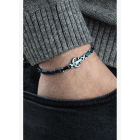 FRNCH 316L Çelik İtalyan Model Çapa Figürlü Gümüş-Lacivert Renk Erkek Bileklik