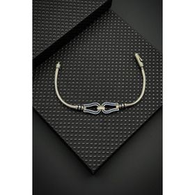 FRNCH 925 Ayar Gümüş İtalyan Model Lacivert Zirkon Taşlı Erkek Bileklik