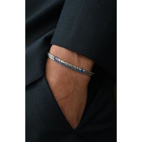 FRNCH 925 Ayar Gümüş İtalyan Model Lacivert Zirkon Taşlı Gümüş Renk Erkek Bileklik