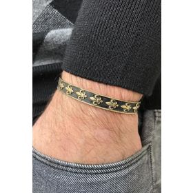 FRNCH FRJ11163-1263-B Lilyum Figürlü Siyah Renk Erkek Kelepçe Bileklik