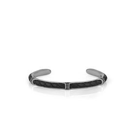 FRNCH FRJ11165-1265-BB Zirkon Taşlı Gerçek Deri Detaylı Handmade Erkek Kelepçe Bileklik
