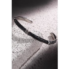 FRNCH FRJ11165-1265-BB Zirkon Taşlı Gerçek Deri Detaylı Handmade Erkek Kelepçe Bileklik