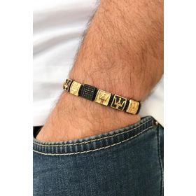 FRNCH FRJ11245-1345-B2 Mızrak Ucu Figürlü Zirkon Taşlı Siyah-Gold Renkli Ayarlanabilir Erkek Bileklik