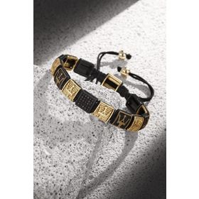 FRNCH FRJ11245-1345-B2 Mızrak Ucu Figürlü Zirkon Taşlı Siyah-Gold Renkli Ayarlanabilir Erkek Bileklik