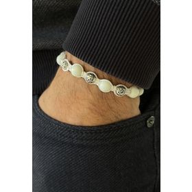 FRNCH FRJ11321-1421-B2 Doğal Taşlı Beyaz Renkli Ayarlanabilir Makrome Erkek Bileklik