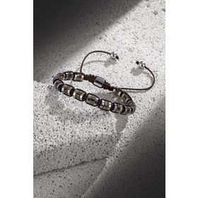 FRNCH FRJ11322-1422-K Doğal Taşlı Kahverengi Renkli Ayarlanabilir Makrome Erkek Bileklik