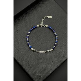 FRNCH FRJ12381-3381-L 925 Ayar Gümüş ve Lapis Lazuli Doğal Taşlı Lacivert Erkek Bileklik