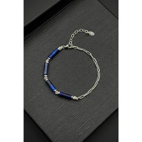 FRNCH FRJ12410-3410-L 925 Ayar Gümüş ve Lapis Lazuli Doğal Taşlı Lacivert Erkek Bileklik