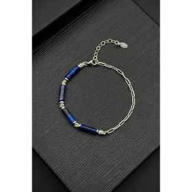 FRNCH FRJ12410-3410-L 925 Ayar Gümüş ve Lapis Lazuli Doğal Taşlı Lacivert Erkek Bileklik