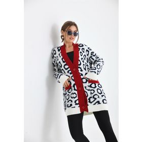 Ftz Women 20001 Ekru Leopar Detaylı Kadın Hırka