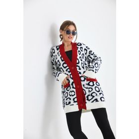 Ftz Women 20001 Ekru Leopar Detaylı Kadın Hırka
