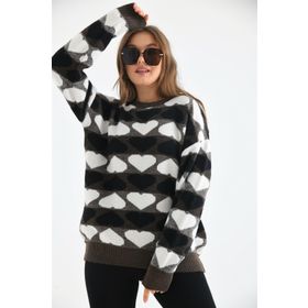 Ftz Women 20028 Kahve Kadın Kalp Desenli Bluz