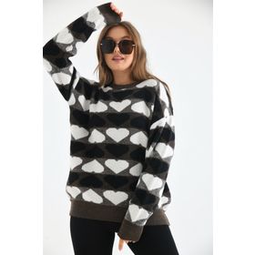 Ftz Women 20028 Kahve Kadın Kalp Desenli Bluz