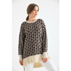 Ftz Women 20044 Taş Kadın Kazayağı Desenli Bluz