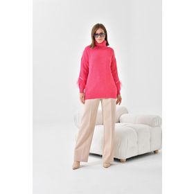 Ftz Women 20409 Fuşya Kuş Tüyü Detaylı Kadın Kazak