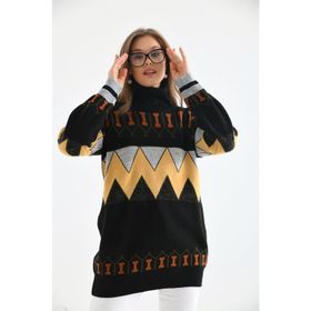 Ftz Women 21-6294 Siyah Zigzag Desen Sakallı Kadın Kazak