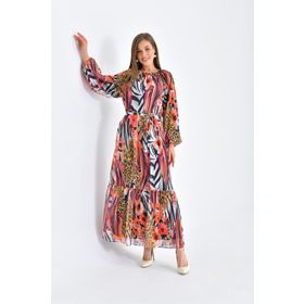 Ftz Women 30499Mercan Kadın Şifon Baskılı Elbise