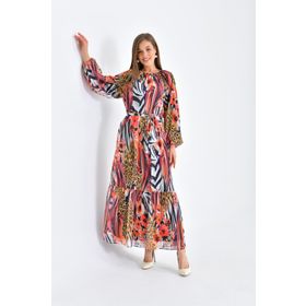 Ftz Women 30499Mercan Kadın Şifon Baskılı Elbise