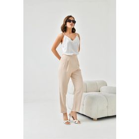 Ftz Women Beige 30744 Kadın Lastikli Pleli Dar Paça Pantolon