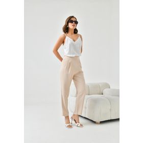 Ftz Women Beige 30744 Kadın Lastikli Pleli Dar Paça Pantolon