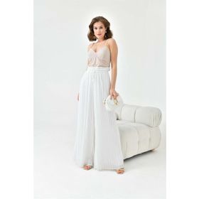 Ftz Women Ekru 30700 Kadın Şifon Pliseli Pantolon