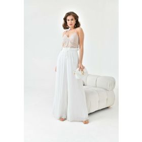 Ftz Women Ekru 30700 Kadın Şifon Pliseli Pantolon
