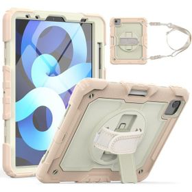Fuchsia Apple iPad Air 10.9 2022 5. Nesil Uyumlu Strap Ekran Koruyuculu Kalemlikli 360° Döner Tablet Kılıfı