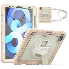 Fuchsia Apple iPad Air 10.9 2022 5. Nesil Uyumlu Strap Ekran Koruyuculu Kalemlikli 360° Döner Tablet Kılıfı