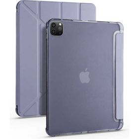 Fuchsia Apple iPad Pro 12.9 2021 5. Nesil Uyumlu Kalemlikli Premium Standlı Katlanabilir Uyku Modu Özellikli Mor Tablet Kılıfı