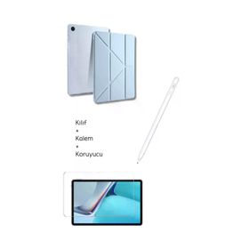 Fuchsia Galaxy A9 Plus X210 11 inç Uyumlu Koyu Yeşil Tri Folding Tablet Kılıfı Tablet Kalemi ve FSKL02 Ekran Koruyucu