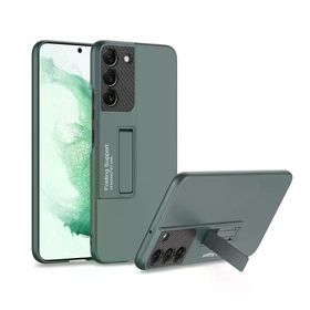 Fuchsia Galaxy S22 Plus Koyu Mor Wireless Şarj Destekli Standlı AYS Kapaklı Tam Korumalı Kılıf