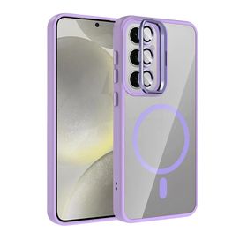 Fuchsia Galaxy S24 FE ile Uyumlu Remim Lensli Lila Kablosuz Şarj Özellikli Standlı Kapak