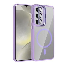 Fuchsia Galaxy S24 FE ile Uyumlu Remim Lensli Lila Kablosuz Şarj Özellikli Standlı Kapak