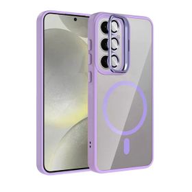 Fuchsia Galaxy S24 FE ile Uyumlu Remim Lensli Lila Kablosuz Şarj Özellikli Standlı Kapak