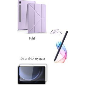 Fuchsia Galaxy Tab S10 FE 10.9 inç Uyumlu Kalem Bölmeli Katlanabilir Standlı Tri Folding Lila Tablet Kılıfı