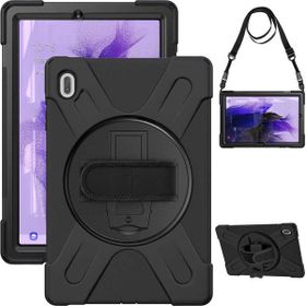 Fuchsia Galaxy Tab S7 FE LTE Uyumlu 360° Dönebilen Standlı Sağlam El-Omuz Askılı Defender Tablet Kılıfı