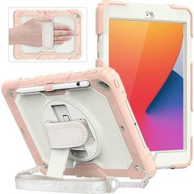 Fuchsia iPad 2019/2020 10.2'' 7. 8. Nesil Strap Kalemlikli Tablet Kılıfı Darbeye Dayanıklı Askılı 360° Kılıf