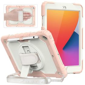 Fuchsia iPad 2019/2020 10.2'' 7. 8. Nesil Strap Kalemlikli Tablet Kılıfı Darbeye Dayanıklı Askılı 360° Kılıf
