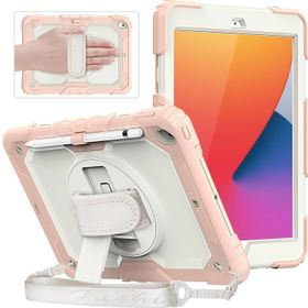 Fuchsia iPad 2019/2020 10.2'' 7. 8. Nesil Strap Kalemlikli Tablet Kılıfı Darbeye Dayanıklı Askılı 360° Kılıf