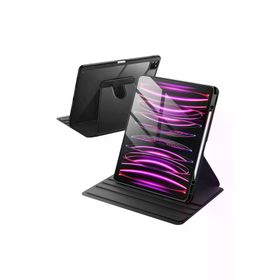 Fuchsia iPad Air 13 inç 2024 Siyah 360 Derece Dönebilen Standlı Pino Tablet Kılıfı